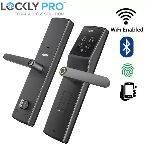 Lockly - PGD829BFSG -Secure Lux - Mortise Smart Lock - Fingerprint Reader - Touchscreen Keypad - RFID Card - Bluetooth App Controlled - Space Grey