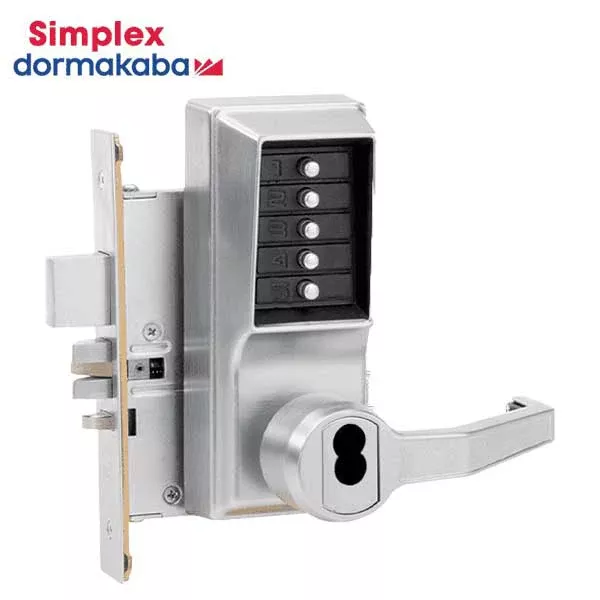 Simplex - R8148R - Mechanical Pushbutton Mortise Lever Set - Combination/Passage/Lockout/Deadbolt - LFIC - 2¾" Backset - Satin Chrome - RH